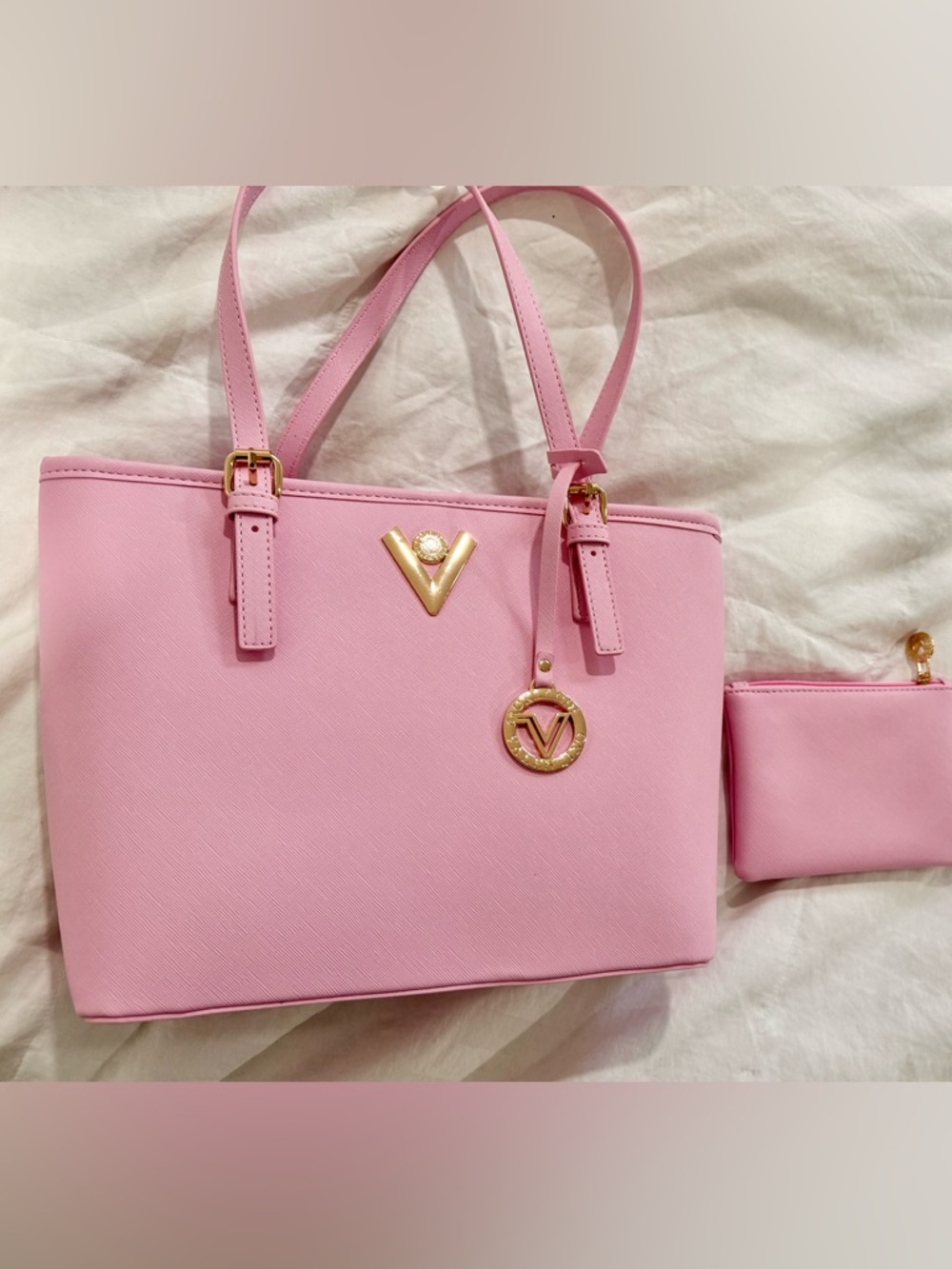 Valentino Orlandi Pink Tote Bag with Matching Pouch